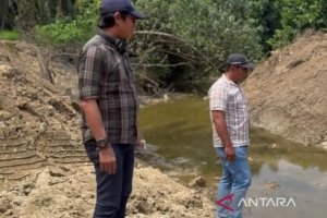 DLH Kaltim - Tim verifikasi lapangan DLH Kaltim saat melakukan peninjauan lokasi dugaan pembendungan sungai oleh perusahaan sawit PT SAI di Kutai Timur.