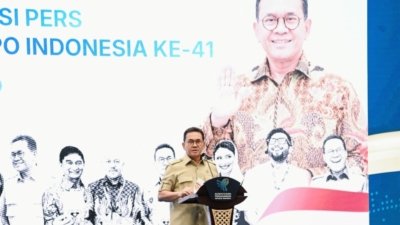 Transaksi TEI 2026 - Menteri Perdagangan Budi Santoso saat memaparkan keberhasilan capaian nilai transaksi dalam penutupan Trade Expo Indonesia 2026 di ICE BSD.