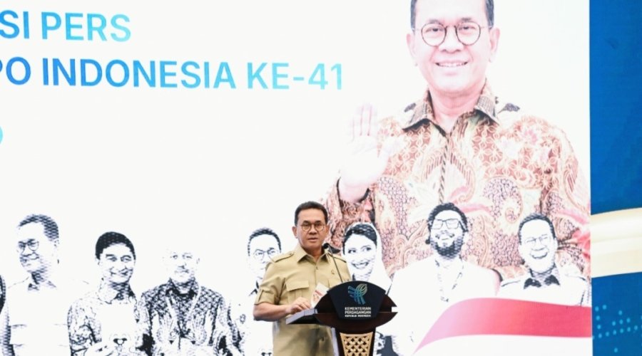 Transaksi TEI 2026 - Menteri Perdagangan Budi Santoso saat memaparkan keberhasilan capaian nilai transaksi dalam penutupan Trade Expo Indonesia 2026 di ICE BSD.