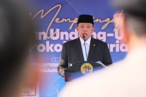KPK Periksa Nusron Wahid - Menteri ATR/Kepala BPN Nusron Wahid saat memberikan keterangan kepada media terkait komitmen pemberantasan korupsi di lingkungannya.