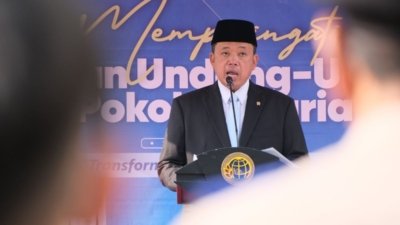 KPK Periksa Nusron Wahid - Menteri ATR/Kepala BPN Nusron Wahid saat memberikan keterangan kepada media terkait komitmen pemberantasan korupsi di lingkungannya.